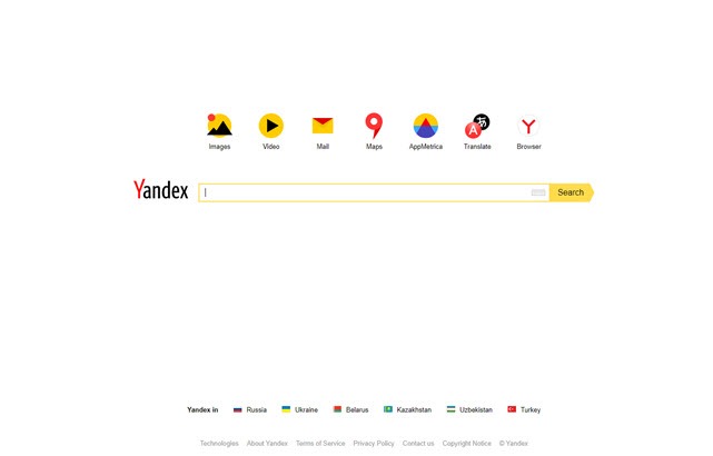 Tampilan mesin pencari Yandex